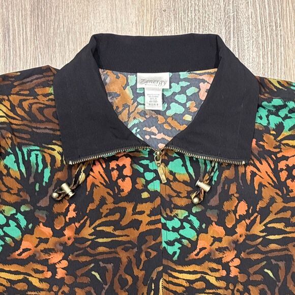 Chicos Zenergy Jacket Size 3 XL Leopard Print Zip Pockets Stretch Brown Green - Picture 7 of 9